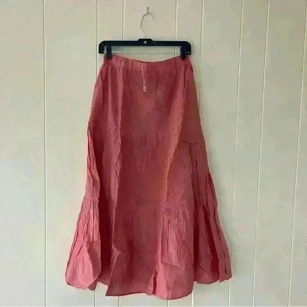 And Now This Womens 100% Cotton Tiered Pull-On Maxi Skirt Rose Gold Size S Boho - Picture 3 of 13